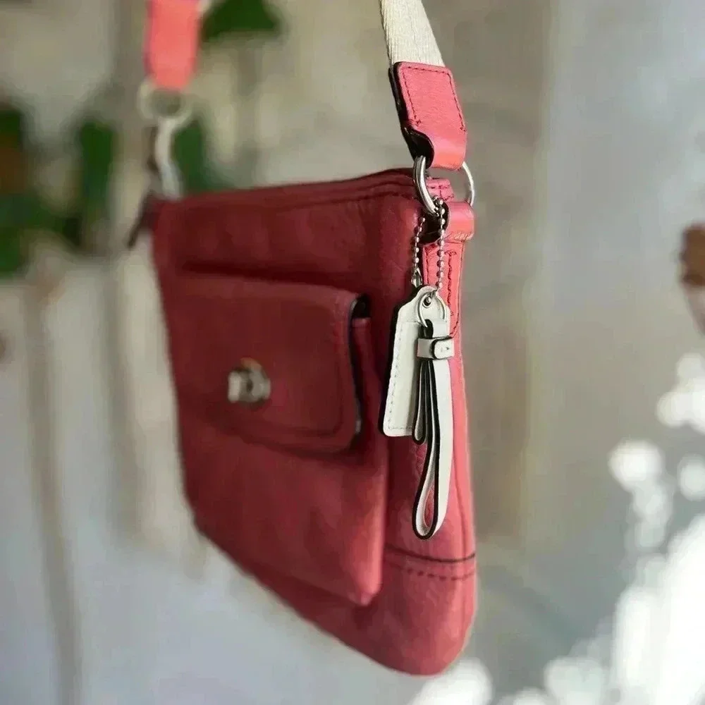 Coach Pink Pebbled Leather Crossbody Bag with Turnlock Pocket